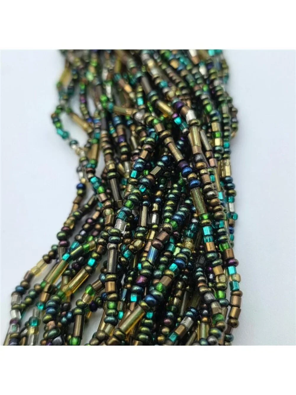 Artisan 36 Strand Peacock Green Seed Bead Torsade Necklace 24 In Toggle Clasp